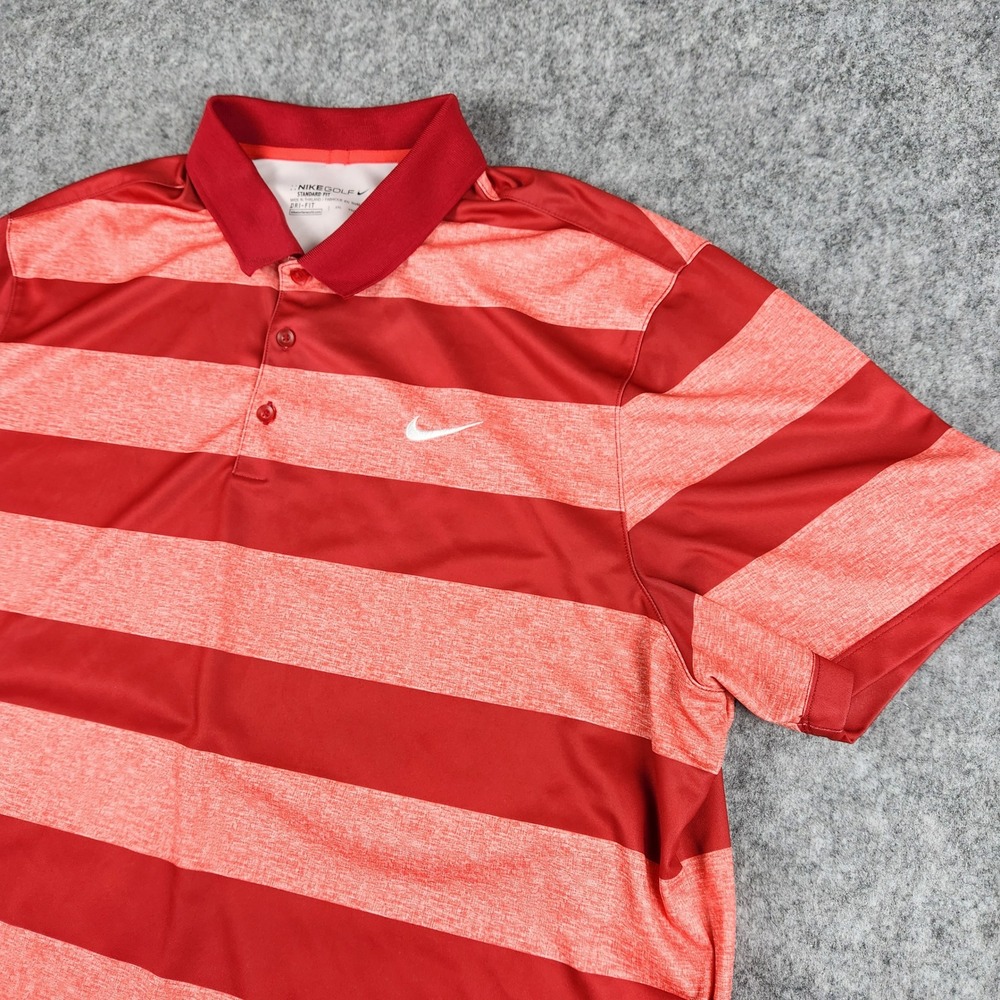 Nike Dri FIT Polo Shirt Men 2XL Red Striped Short Sleeve Golf Performance Casual